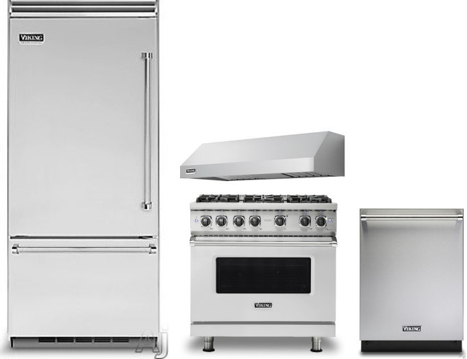 Viking 5 4 Piece Kitchen Appliances Package with Bottom Freezer Refrigerator, Gas Range and Dishwasher in Stainless Steel VIRERADWRH1393