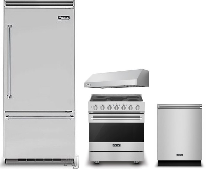 Viking 5 4 Piece Kitchen Appliances Package with Bottom Freezer Refrigerator, Electric Range and Dishwasher in Stainless Steel VIRERADWRH1400