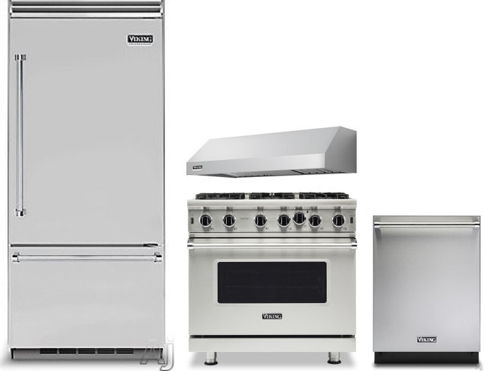 Viking 5 4 Piece Kitchen Appliances Package with Bottom Freezer Refrigerator, Gas Range and Dishwasher in Stainless Steel VIRERADWRH2143