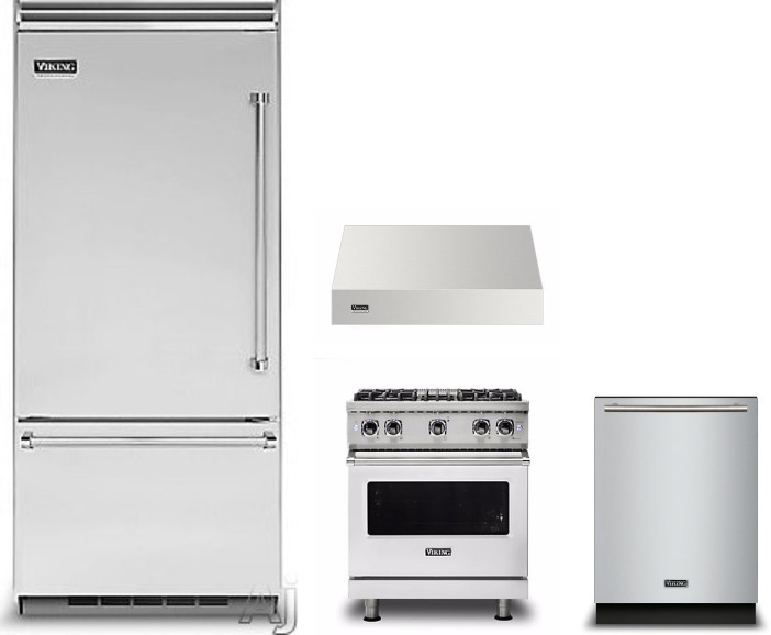 Viking 5 4 Piece Kitchen Appliances Package with Bottom Freezer Refrigerator, Gas Range and Dishwasher in Stainless Steel VIRERADWRH701