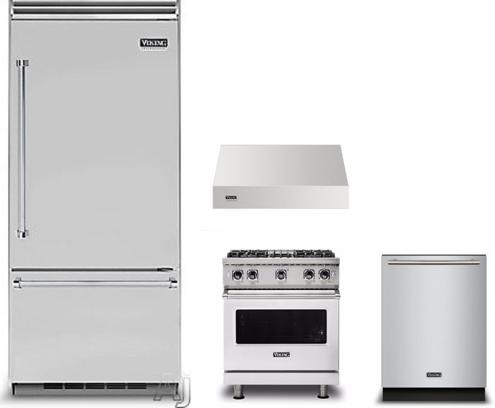 Viking 5 4 Piece Kitchen Appliances Package with Bottom Freezer Refrigerator, Gas Range and Dishwasher in Stainless Steel VIRERADWRH702
