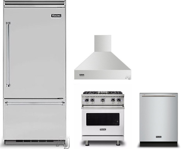 Viking 5 4 Piece Kitchen Appliances Package with Bottom Freezer Refrigerator, Gas Range and Dishwasher in Stainless Steel VIRERADWRH712