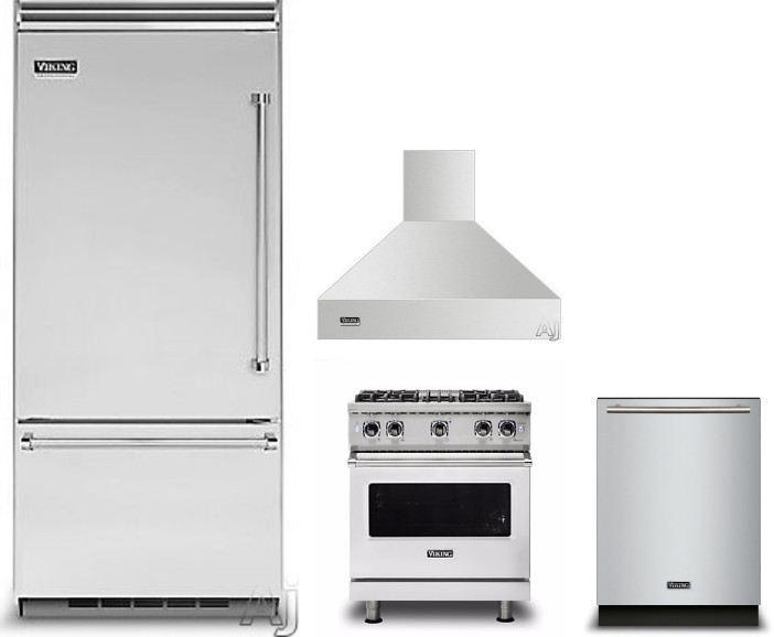 Viking 5 4 Piece Kitchen Appliances Package with Bottom Freezer Refrigerator, Gas Range and Dishwasher in Stainless Steel VIRERADWRH714