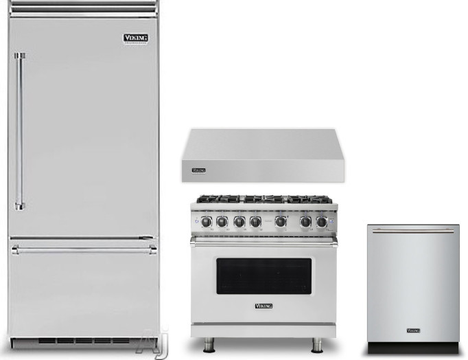 Viking 5 4 Piece Kitchen Appliances Package with Bottom Freezer Refrigerator, Gas Range and Dishwasher in Stainless Steel VIRERADWRH751