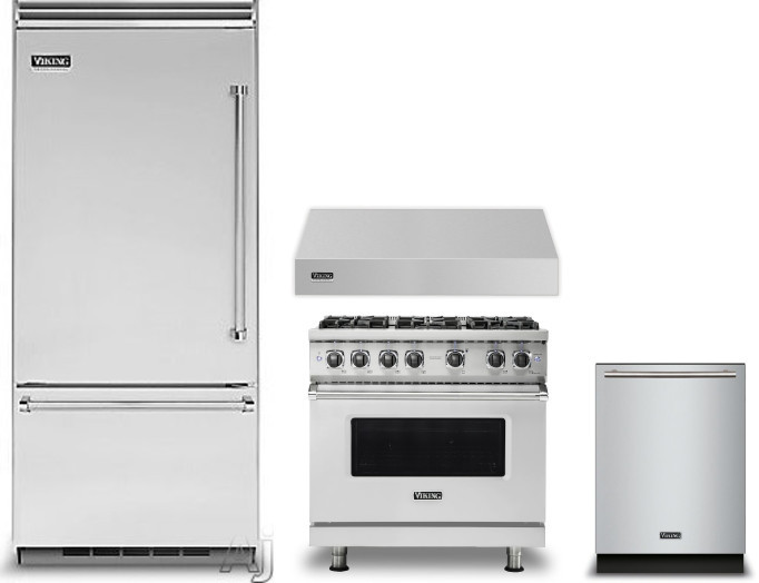 Viking 5 4 Piece Kitchen Appliances Package with Bottom Freezer Refrigerator, Gas Range and Dishwasher in Stainless Steel VIRERADWRH752
