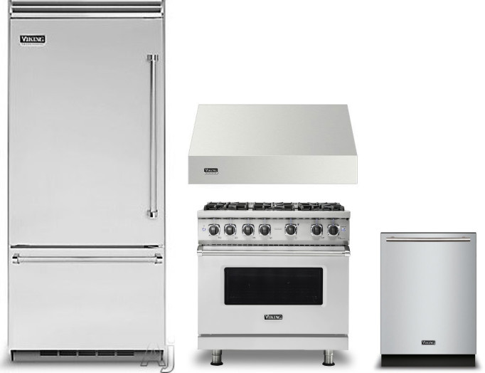 Viking 5 4 Piece Kitchen Appliances Package with Bottom Freezer Refrigerator, Gas Range and Dishwasher in Stainless Steel VIRERADWRH759