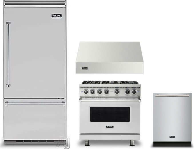 Viking 5 4 Piece Kitchen Appliances Package with Bottom Freezer Refrigerator, Gas Range and Dishwasher in Stainless Steel VIRERADWRH760