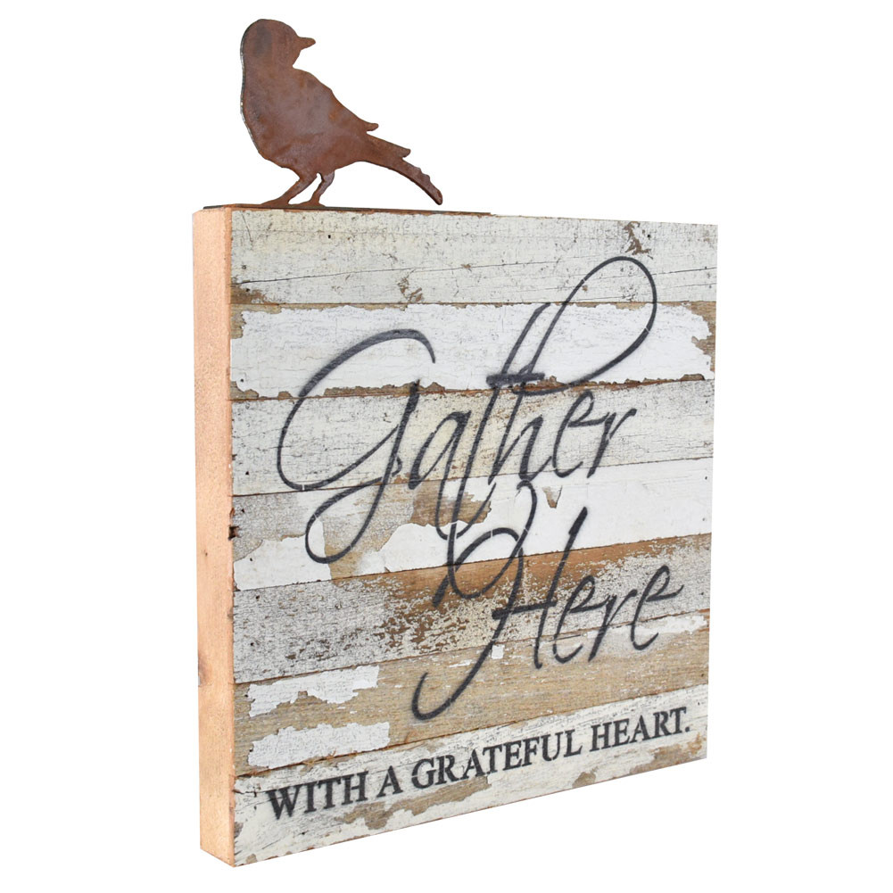 Gather Here With a Grateful Heart Reclaimed Wood Farmhouse Style Wall Sign