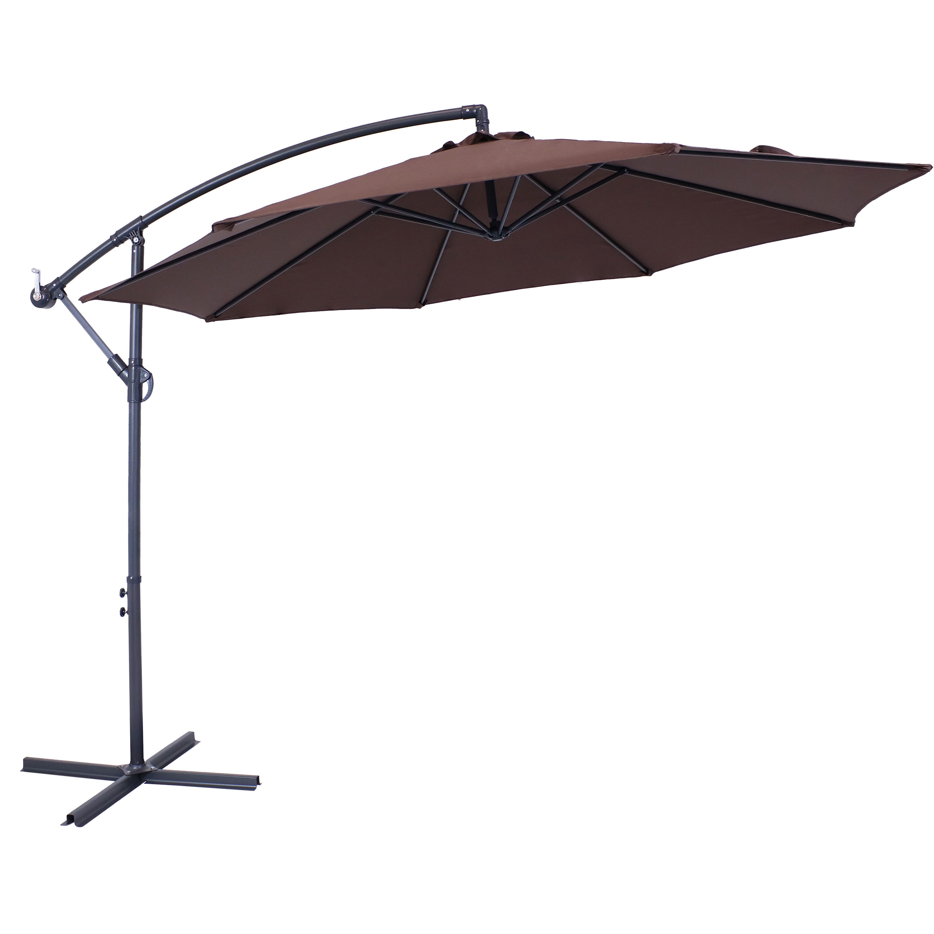 Sunnydaze Steel Offset Patio Umbrella -  Cantilever and Crank - Brown - 10-Foot