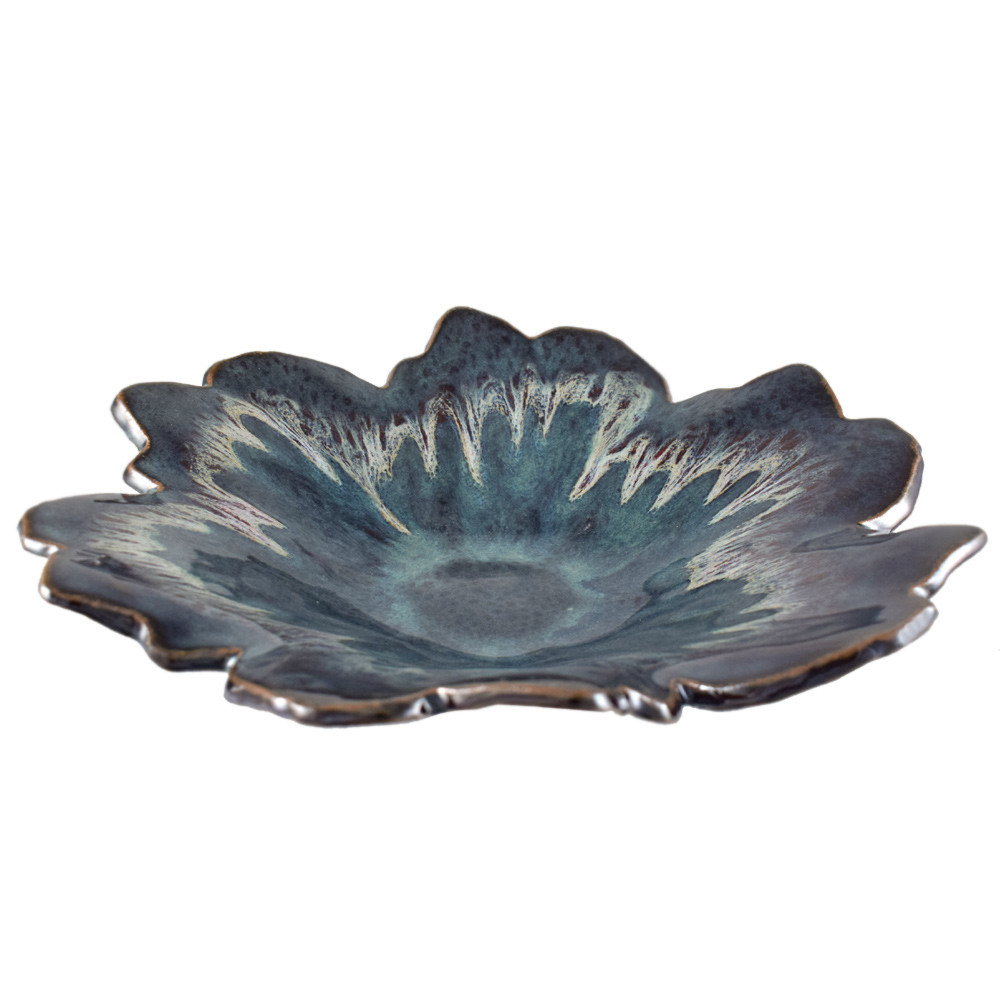 Flower Shape Stoneware Pottery Platter in Midnight Blue
