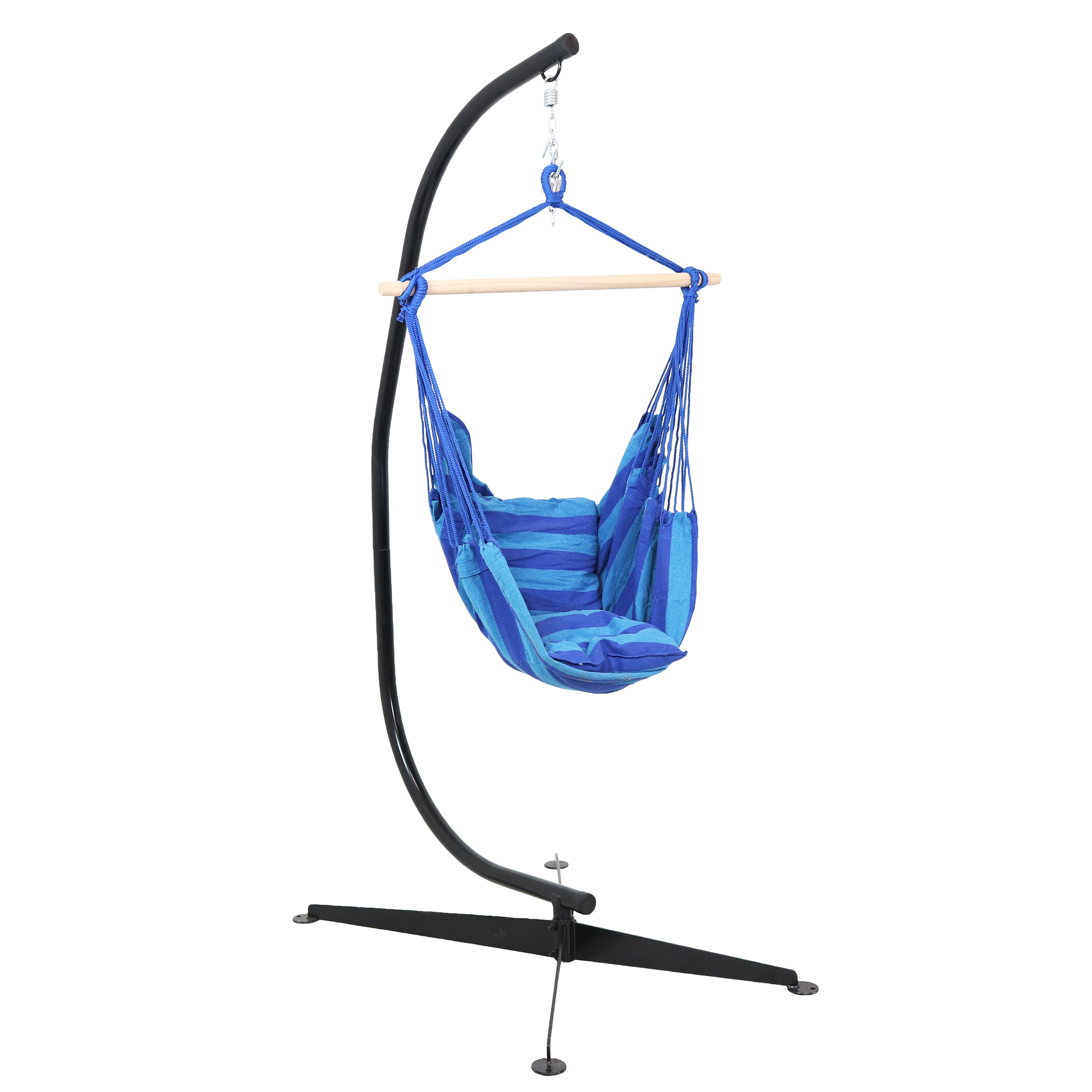 Sunnydaze Hanging Hammock Chair Swing and C-Stand Set, for Outdoor Use, Max Weight: 265 pounds, Includes 2 Seat Cushions, Oasis