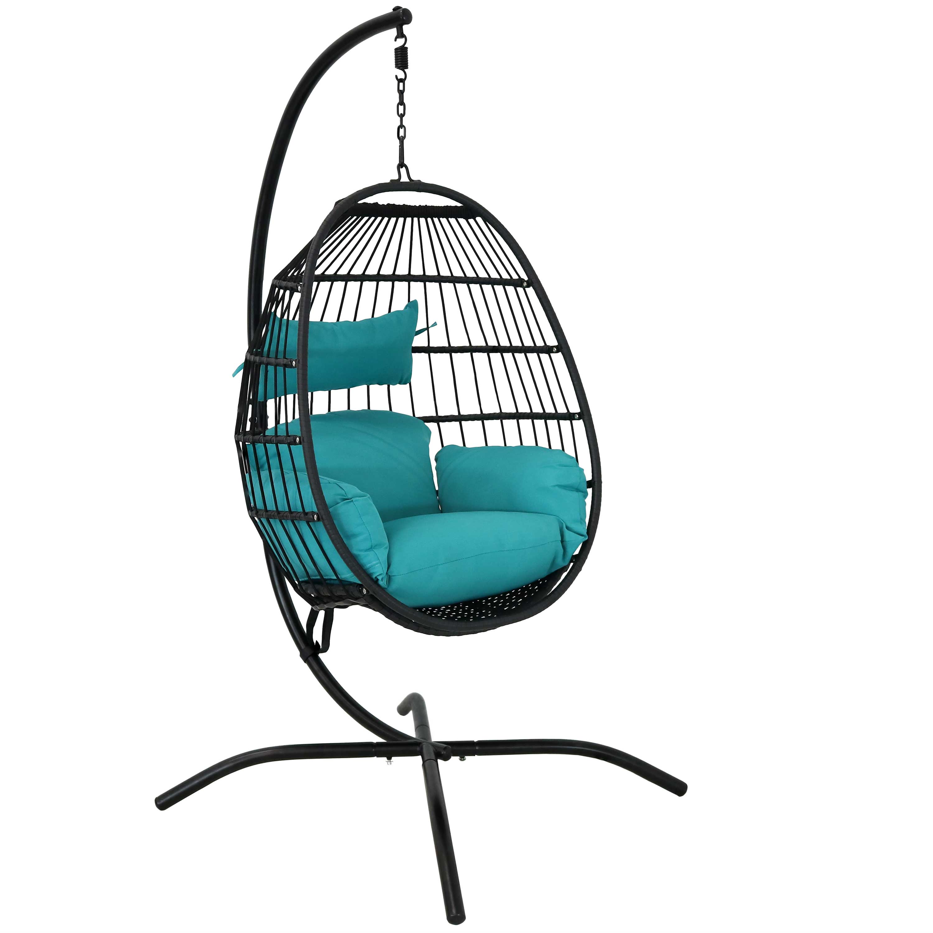 Sunnydaze Dalia Hanging Egg Chair with Seat Cushions and Stand - 81-Inch