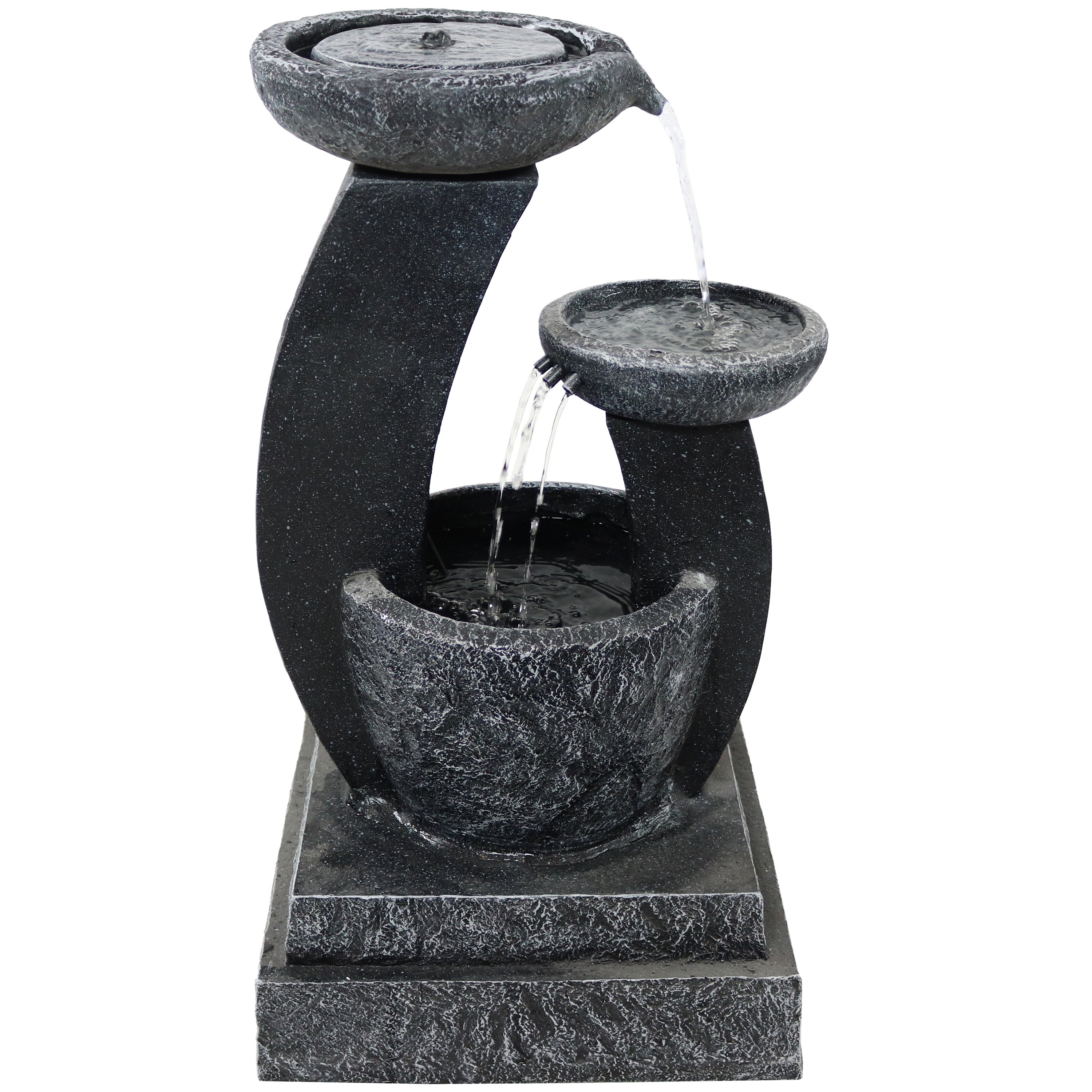 Sunnydaze Modern Cascading Bowls Solar Water Fountain with Battery Backup, 28 Inch Tall, No