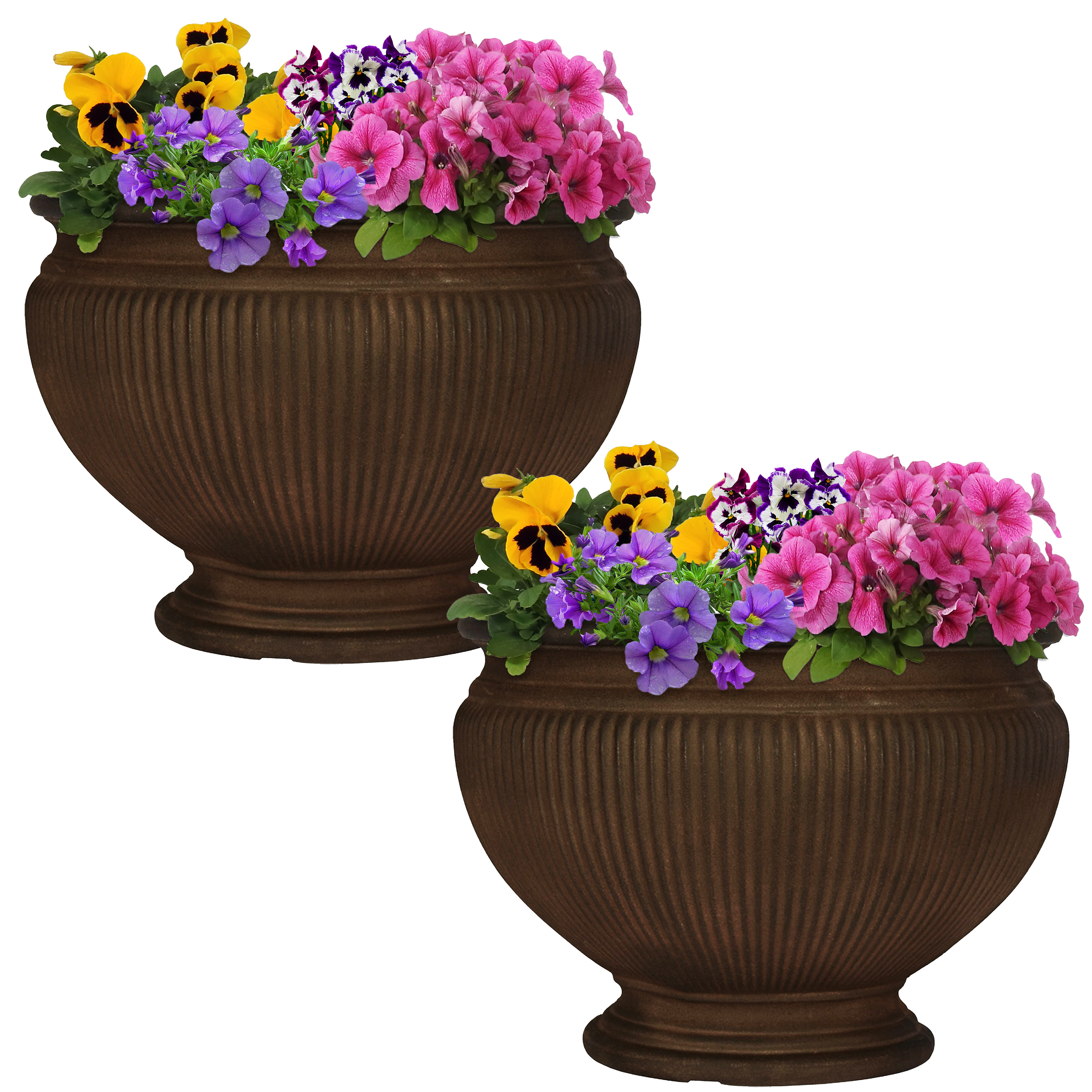 Sunnydaze Elizabeth Outdoor Flower Pot Planter - Rust Finish - 16-Inch - 2-Pack