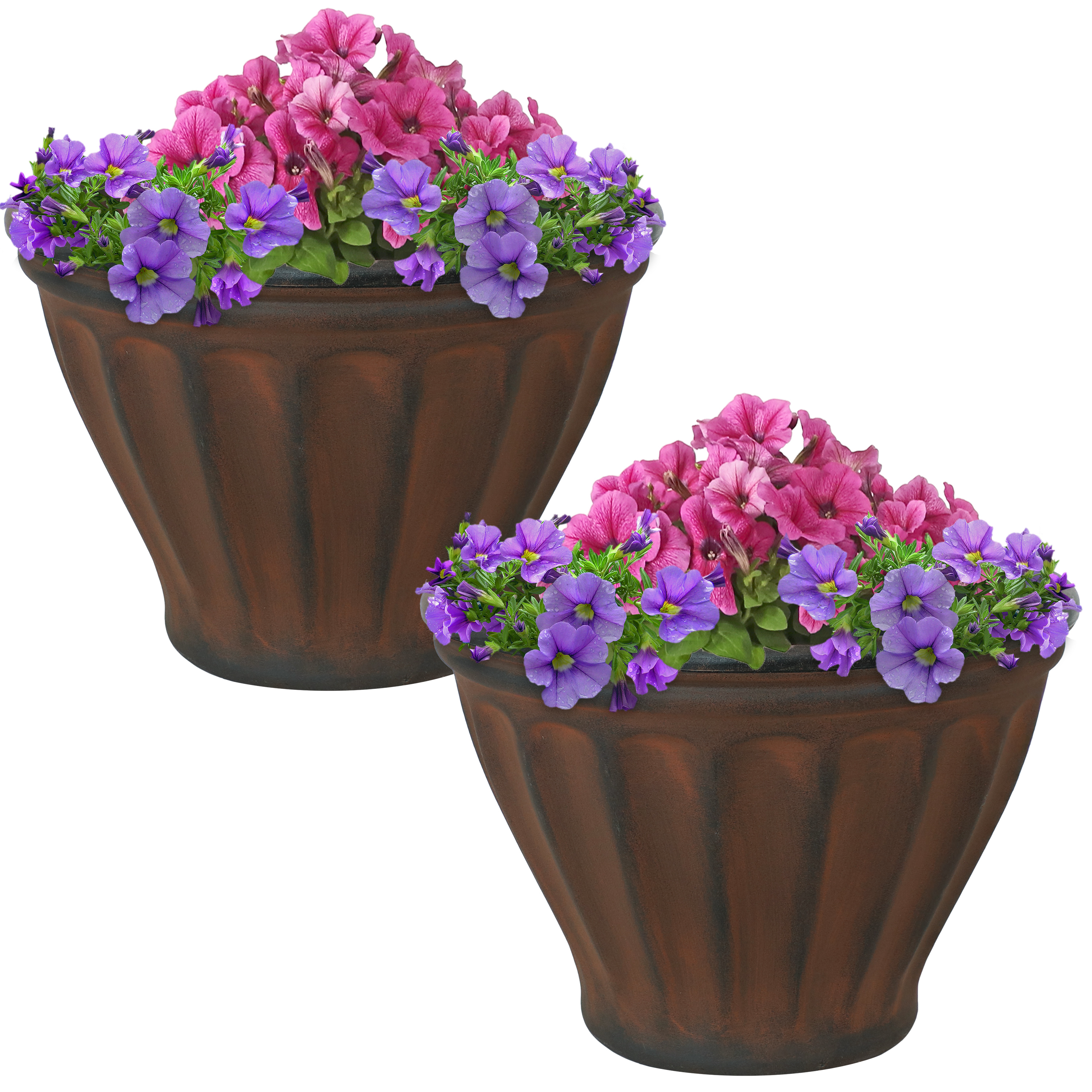 Sunnydaze Charlotte Outdoor Flower Pot Planter - Rust - 16-Inch - 2-Pack