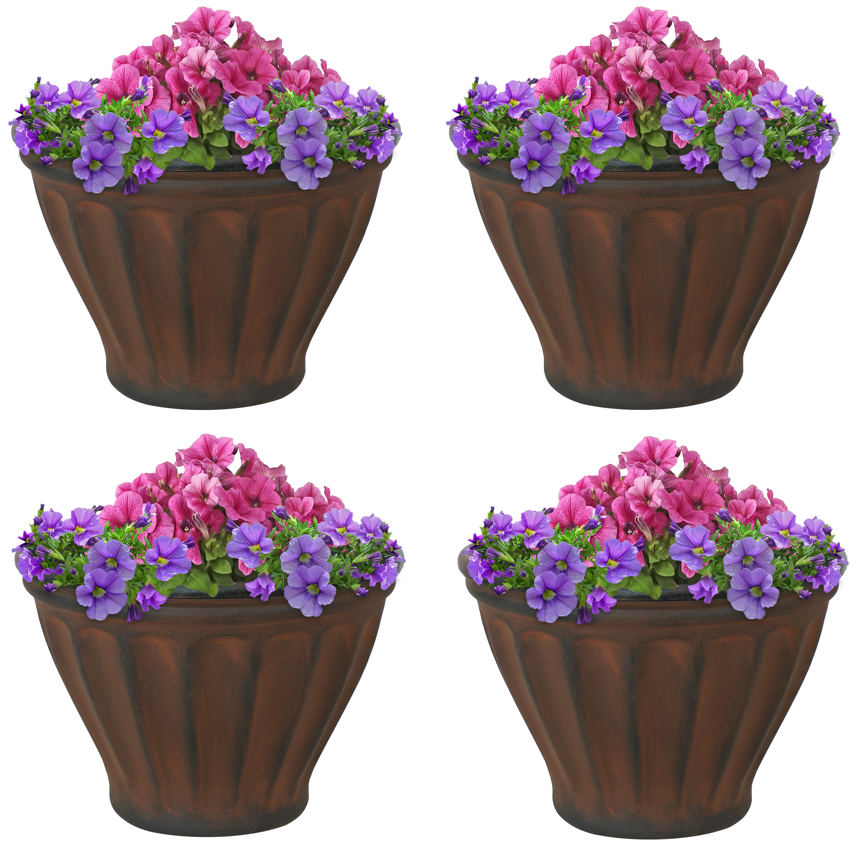 Sunnydaze Charlotte Outdoor Flower Pot Planter - Rust - 16-Inch - 4-Pack