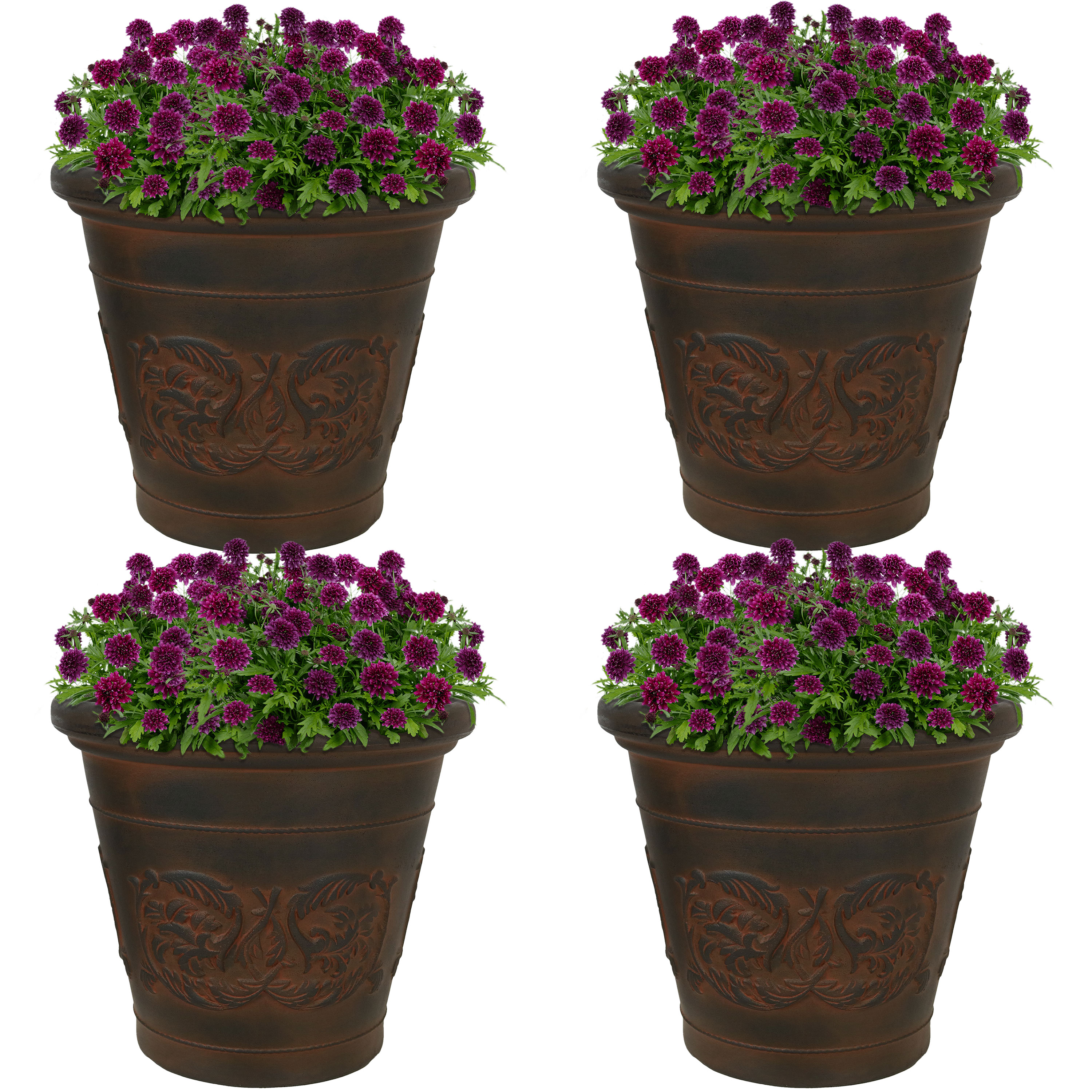 Sunnydaze Arabella Outdoor Flower Pot Planter  - Rust - 16-Inch - 4-Pack