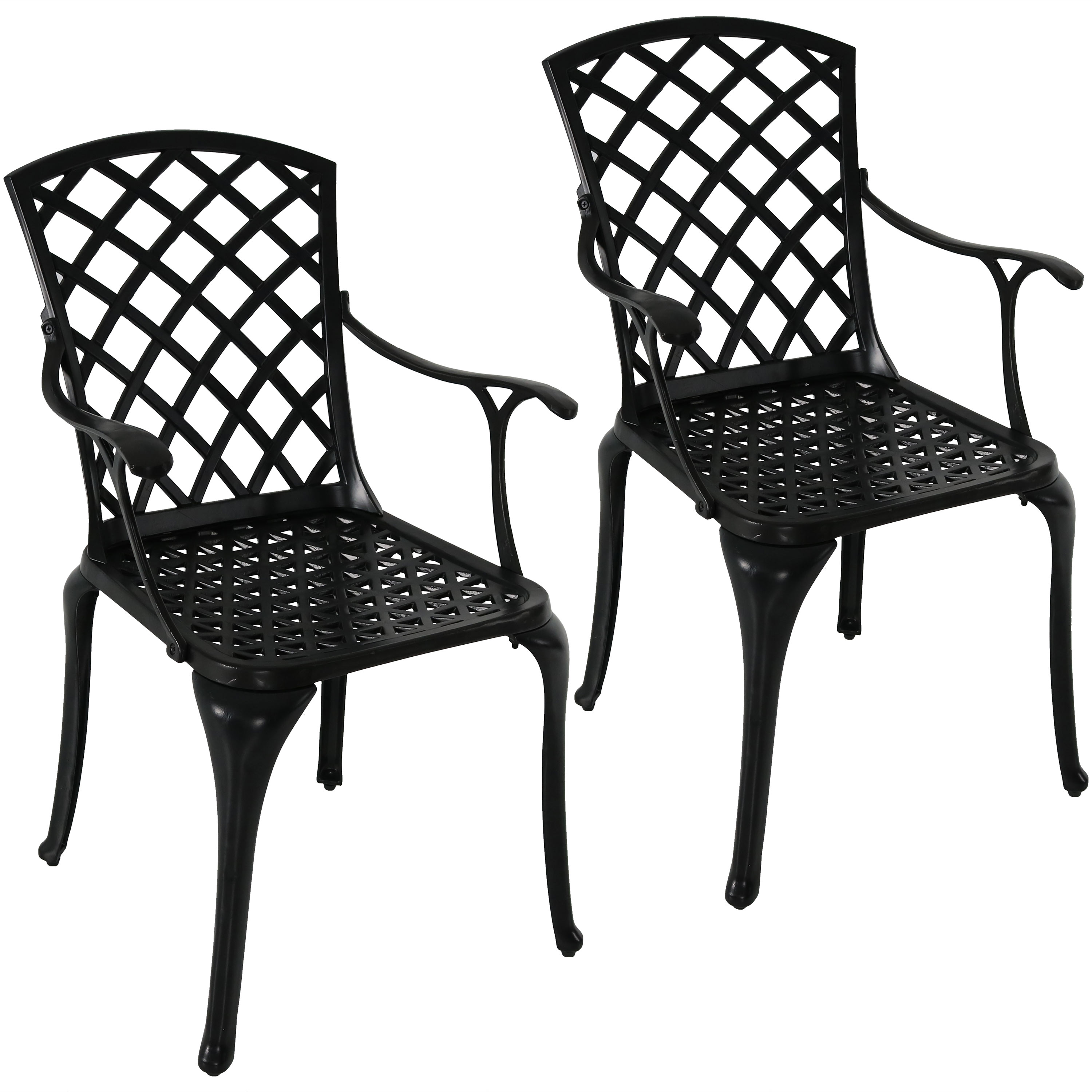 Sunnydaze Patio Chairs - Set of 2 - Cast Aluminum with Crossweave Design