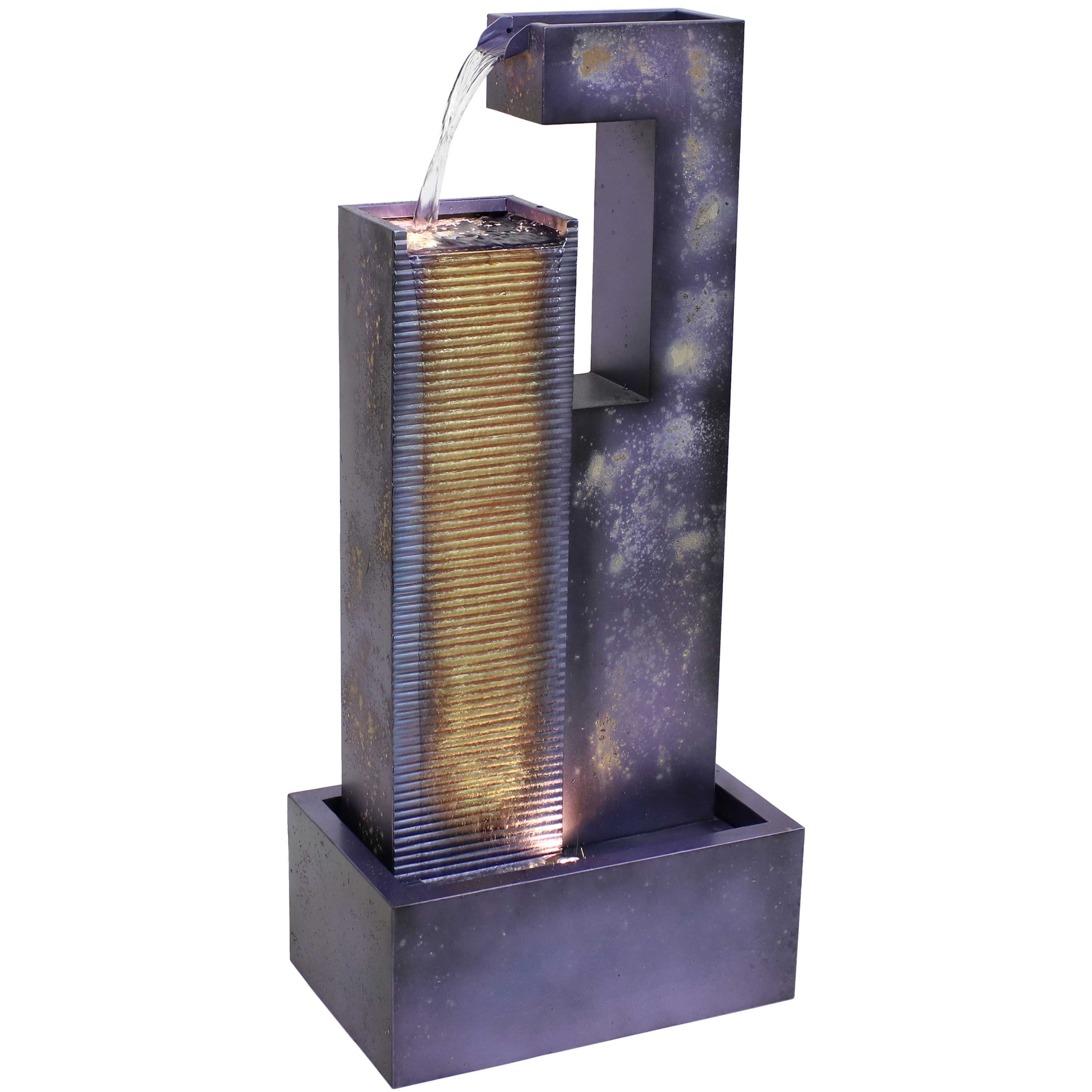 Sunnydaze Cascading Tower Metal Water Fountain with LED Lights - 32-Inch