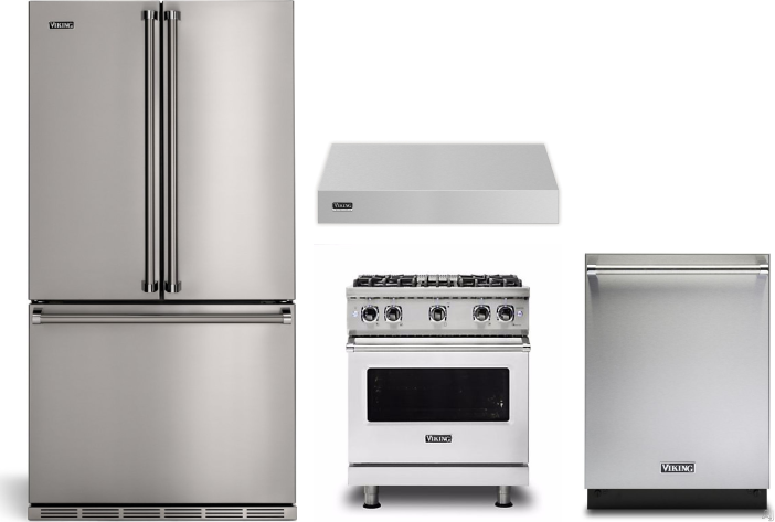 Viking 4 Piece Kitchen Appliances Package with French Door Refrigerator, Gas Range and Dishwasher in Stainless Steel VIRERADWRH2434