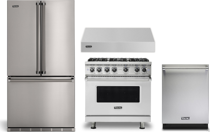 Viking 4 Piece Kitchen Appliances Package with French Door Refrigerator, Gas Range and Dishwasher in Stainless Steel VIRERADWRH2443