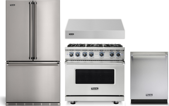 Viking 4 Piece Kitchen Appliances Package with French Door Refrigerator, Gas Range and Dishwasher in Stainless Steel VIRERADWRH2447