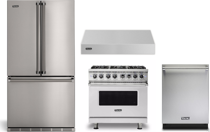 Viking 4 Piece Kitchen Appliances Package with French Door Refrigerator, Dual Fuel Range and Dishwasher in Stainless Steel VIRERADWRH2451