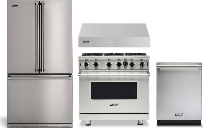 Viking 4 Piece Kitchen Appliances Package with French Door Refrigerator, Gas Range and Dishwasher in Stainless Steel VIRERADWRH2455