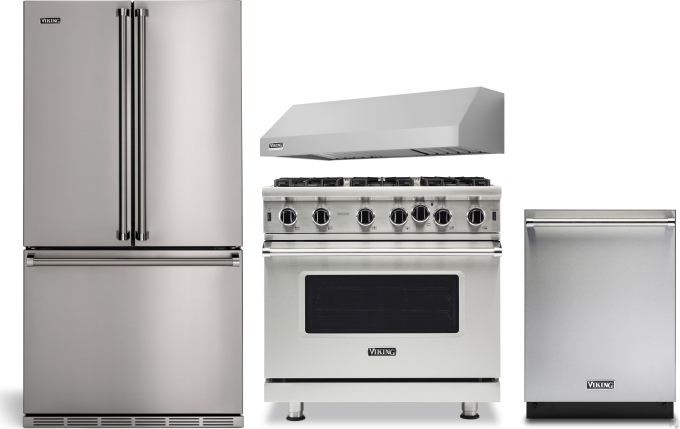 Viking 4 Piece Kitchen Appliances Package with French Door Refrigerator, Gas Range and Dishwasher in Stainless Steel VIRERADWRH2457