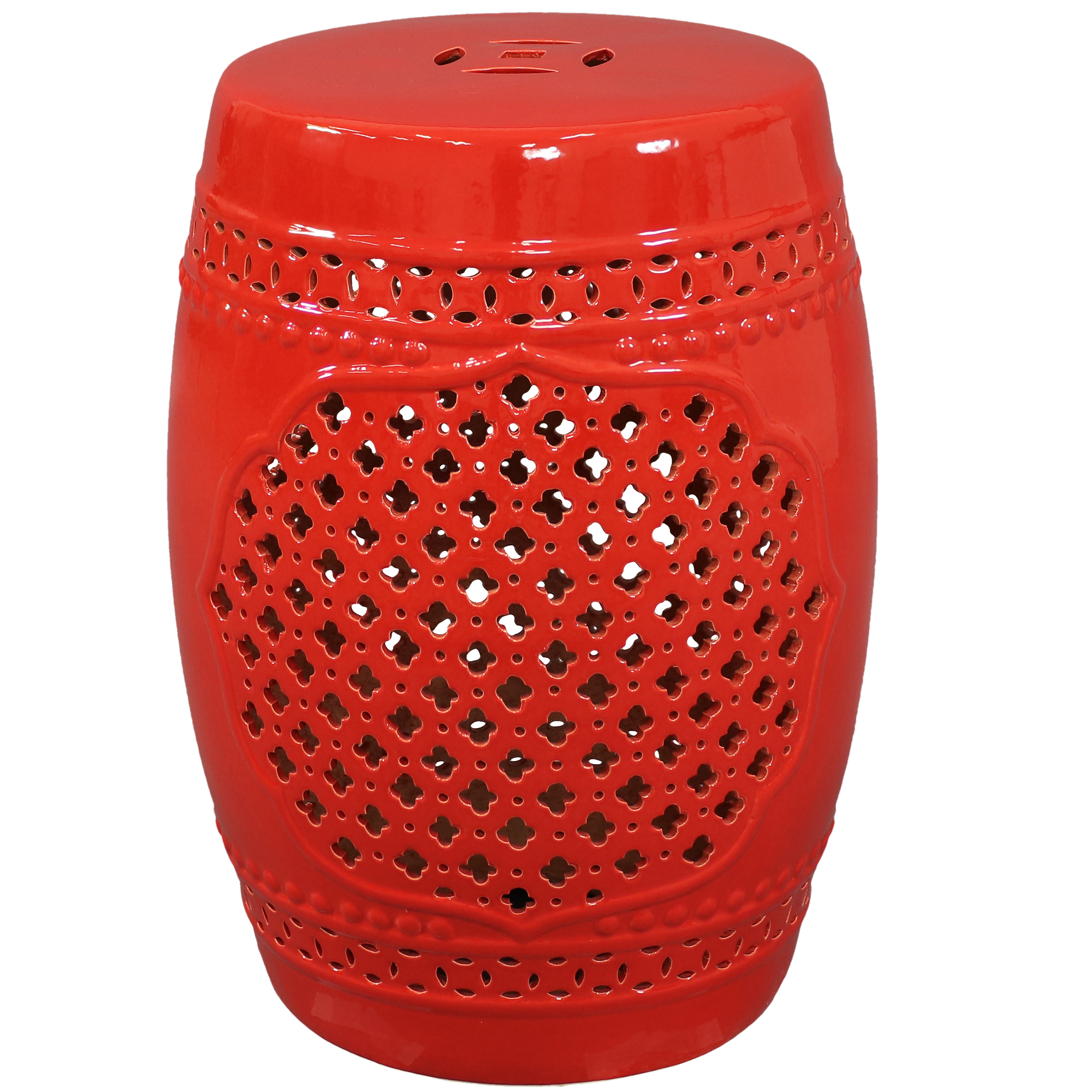 Sunnydaze Marrakesh Lattice Ceramic Decorative Garden Stool - Red - 17.75&quot;