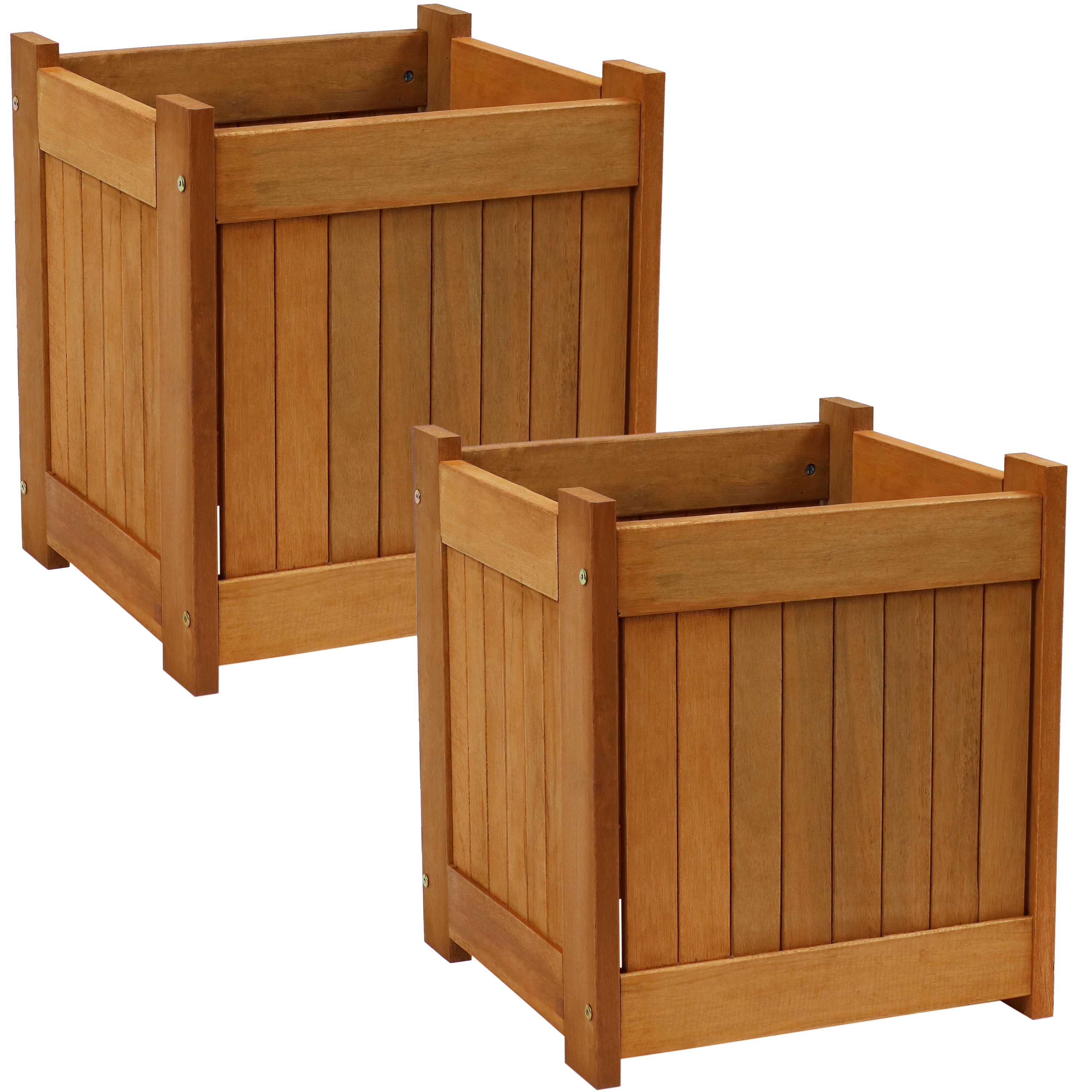 Sunnydaze Meranti Wood Outdoor Planter Box - 16-Inch  - Set of 2