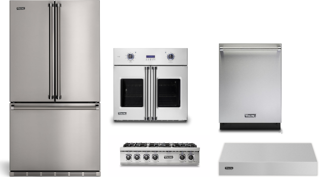 Viking 5 Piece Kitchen Appliances Package with French Door Refrigerator and Dishwasher in Stainless Steel VIRECTWODWRH304