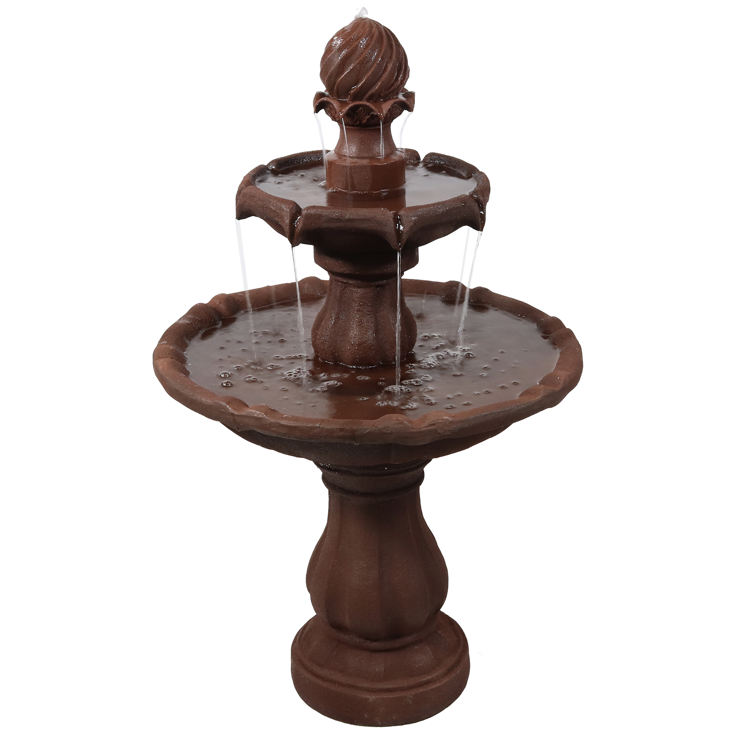 Sunnydaze Two Tier Solar Outdoor Water Fountain with Battery Backup, Rust Finish, 35 Inch Tall, No