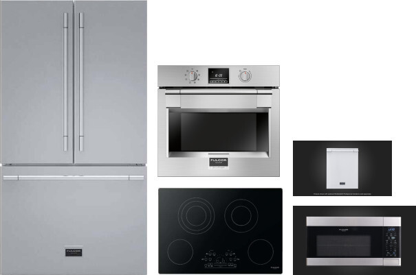 Fulgor Milano 5 Piece Kitchen Appliances Package with French Door Refrigerator, Over the Range Microwave and Dishwasher in Stainless Steel FMRECTWODWM