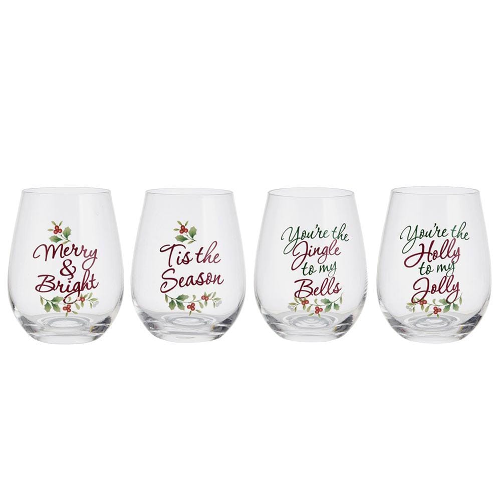 Winterberry® Set of 4 Sentiment Stemless Wine Glasses