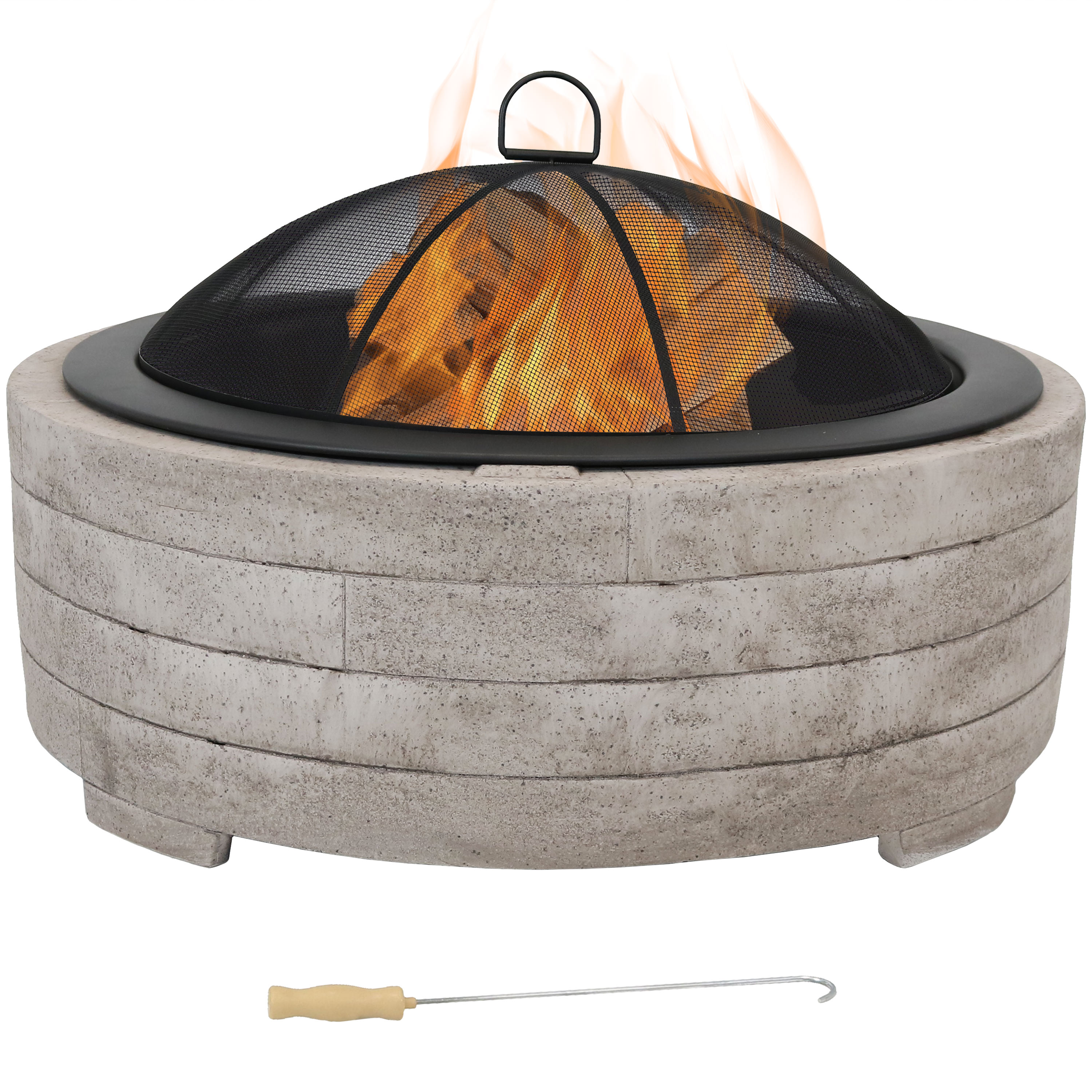 Sunnydaze Faux Stone Wood-Burning Fire Pit with Spark Screen - 35-Inch