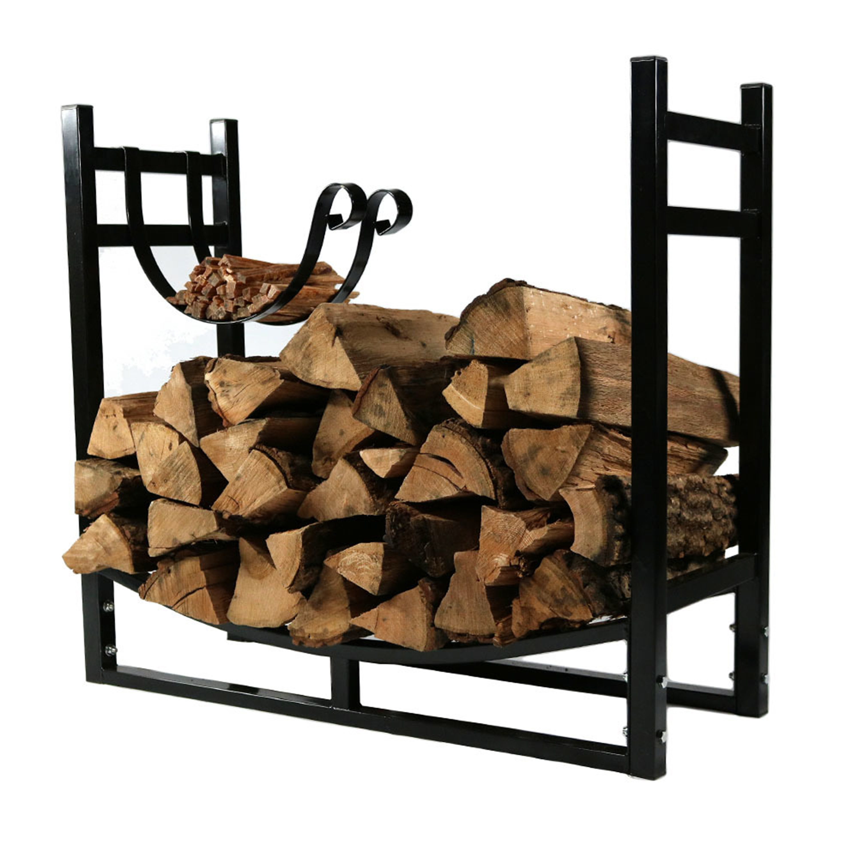 Sunnydaze Indoor/Outdoor Firewood Log Rack with Kindling Holder, Black