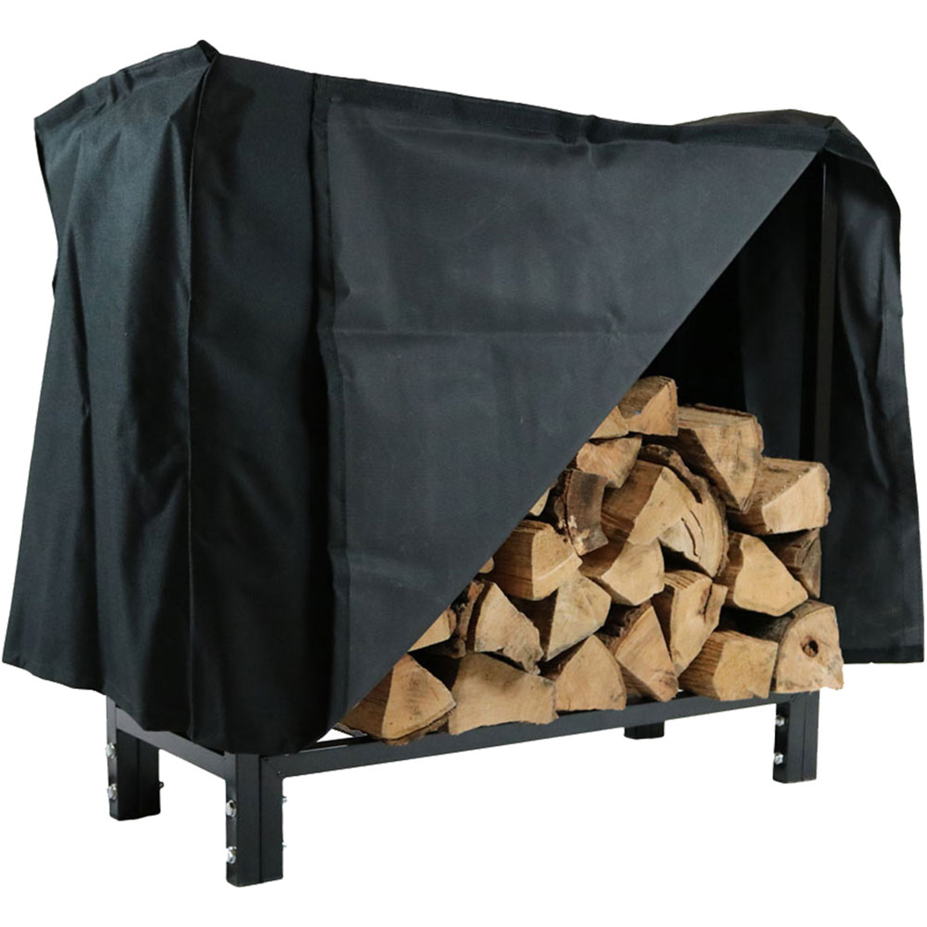 Sunnydaze Black Steel Firewood Log Rack &amp; Cover - 30-Inch