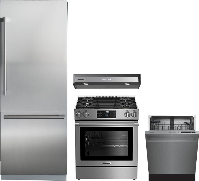 Blomberg 4 Piece Kitchen Appliances Package with Bottom Freezer Refrigerator, Gas Range and Dishwasher in Stainless Steel BLRERADWRH510