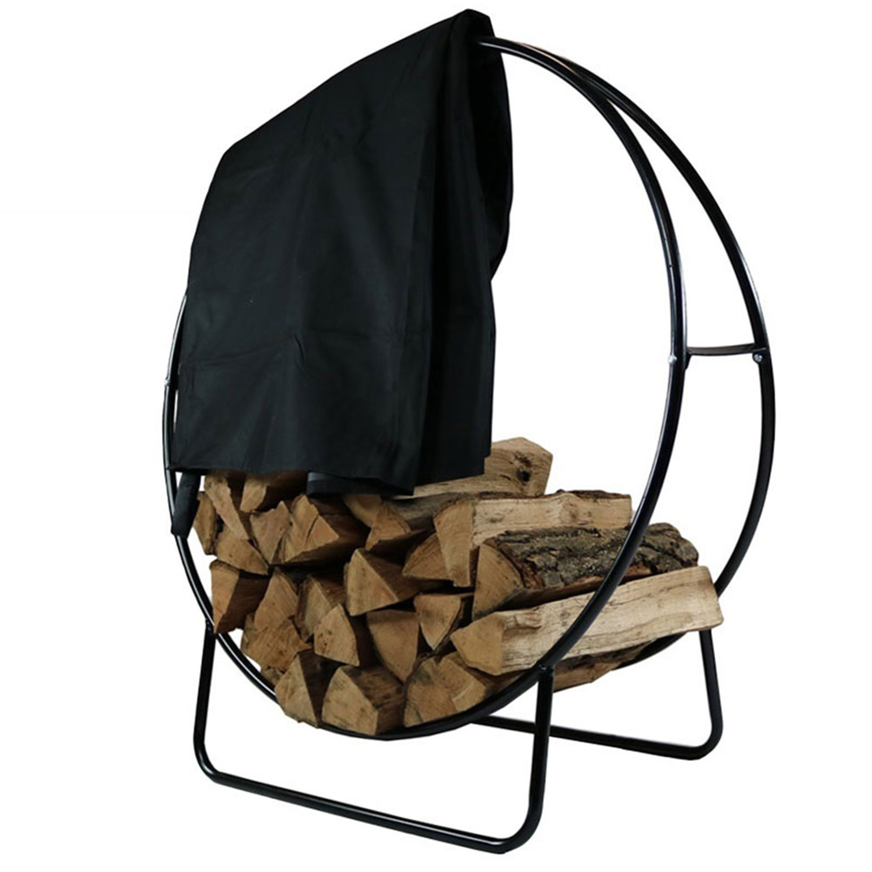 Sunnydaze Steel Firewood Log Hoop, Size and Color Options Available, Black, 40-Inch, Hoop and Cover Combo