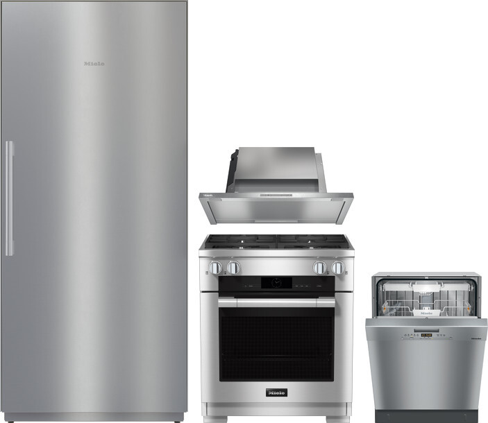 Miele 4 Piece Kitchen Appliances Package with Column Refrigerator, Dual Fuel Range and Dishwasher in Stainless Steel MIRERADWRH3037