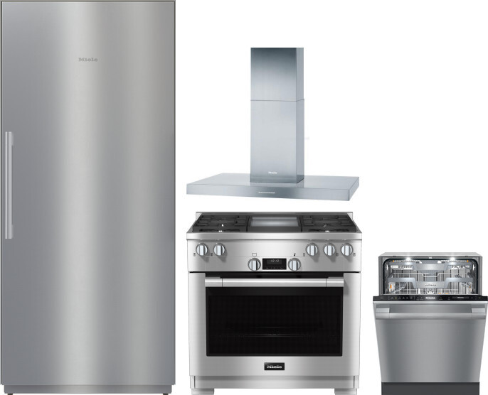 Miele 4 Piece Kitchen Appliances Package with Column Refrigerator, Gas Range and Dishwasher in Stainless Steel MIRERADWRH3052