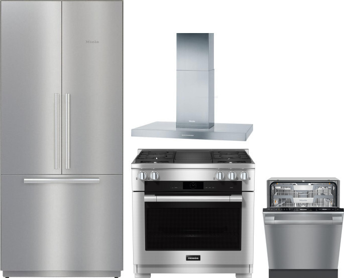 Miele 4 Piece Kitchen Appliances Package with French Door Refrigerator, Dual Fuel Range and Dishwasher in Stainless Steel MIRERADWRH3078