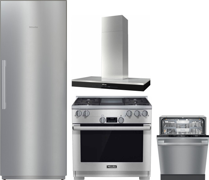 Miele 4 Piece Kitchen Appliances Package with Column Refrigerator, Gas Range and Dishwasher in Stainless Steel MIRERADWRH3086