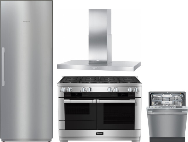 Miele 4 Piece Kitchen Appliances Package with Column Refrigerator, Dual Fuel Range and Dishwasher in Stainless Steel MIRERADWRH3093
