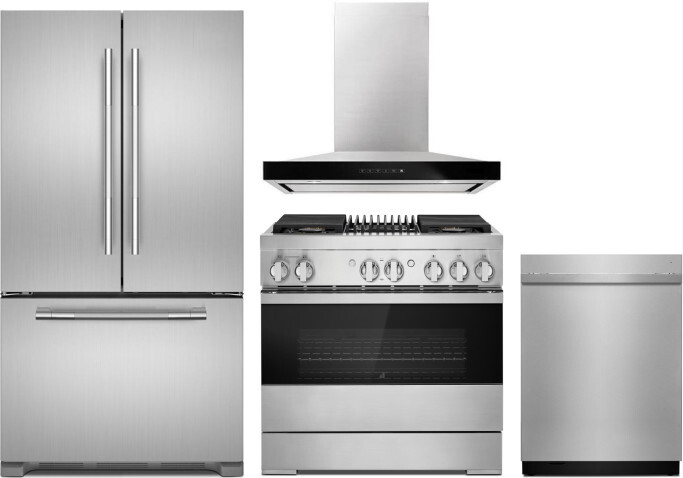 JennAir 4 Piece Kitchen Appliances Package with French Door Refrigerator, Dual Fuel Range and Dishwasher in Stainless Steel JARERADWRH738