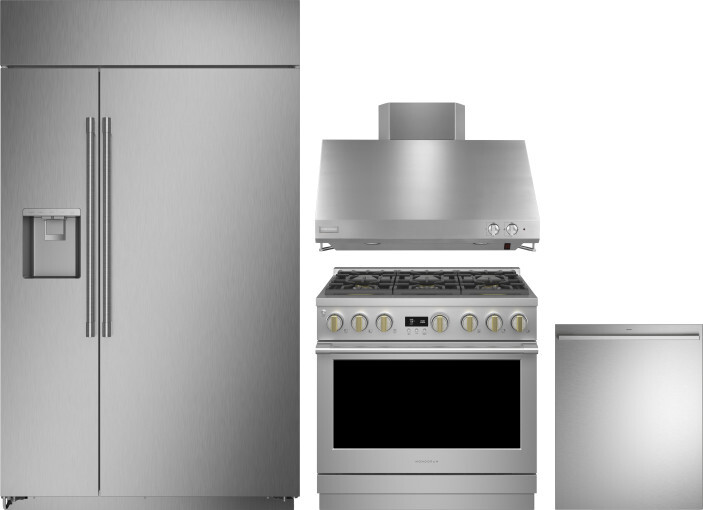 Monogram 4 Piece Kitchen Appliances Package with Side-by-Side Refrigerator, Gas Range and Dishwasher in Stainless Steel MORERADWRH585
