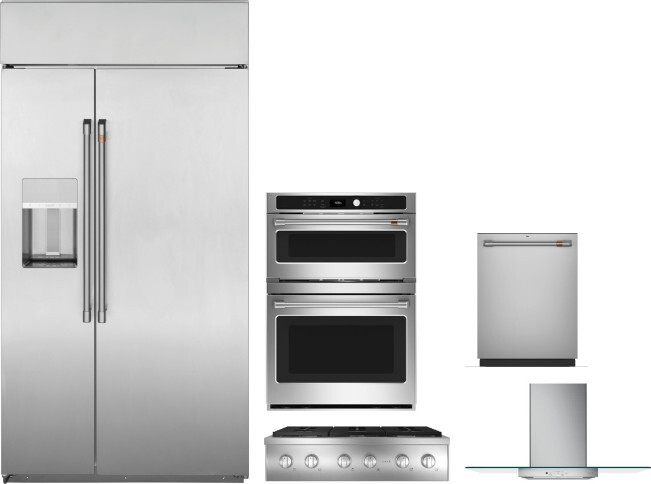 Cafe 5 Piece Kitchen Appliances Package with Side-by-Side Refrigerator and Dishwasher in Stainless Steel CAFRECTWODWRH563