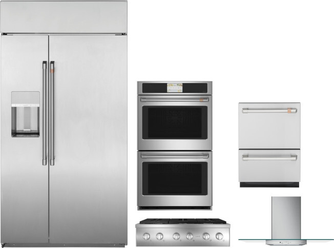 Cafe 5 Piece Kitchen Appliances Package with Side-by-Side Refrigerator and Dishwasher in Stainless Steel CAFRECTWODWRH567