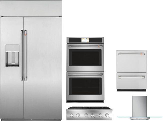 Cafe 5 Piece Kitchen Appliances Package with Side-by-Side Refrigerator and Dishwasher in Stainless Steel CAFRECTWODWRH569